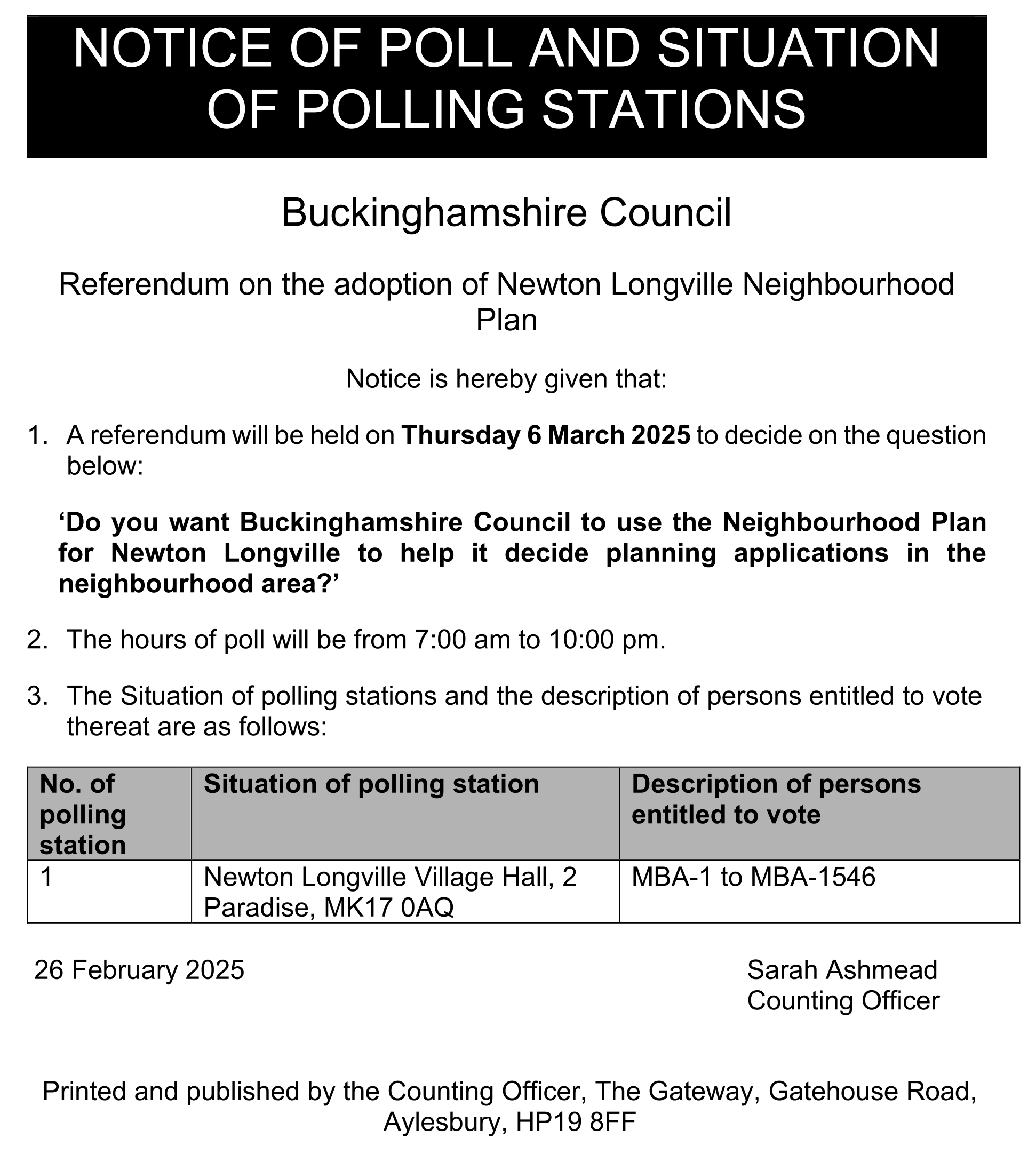 Notice of Poll