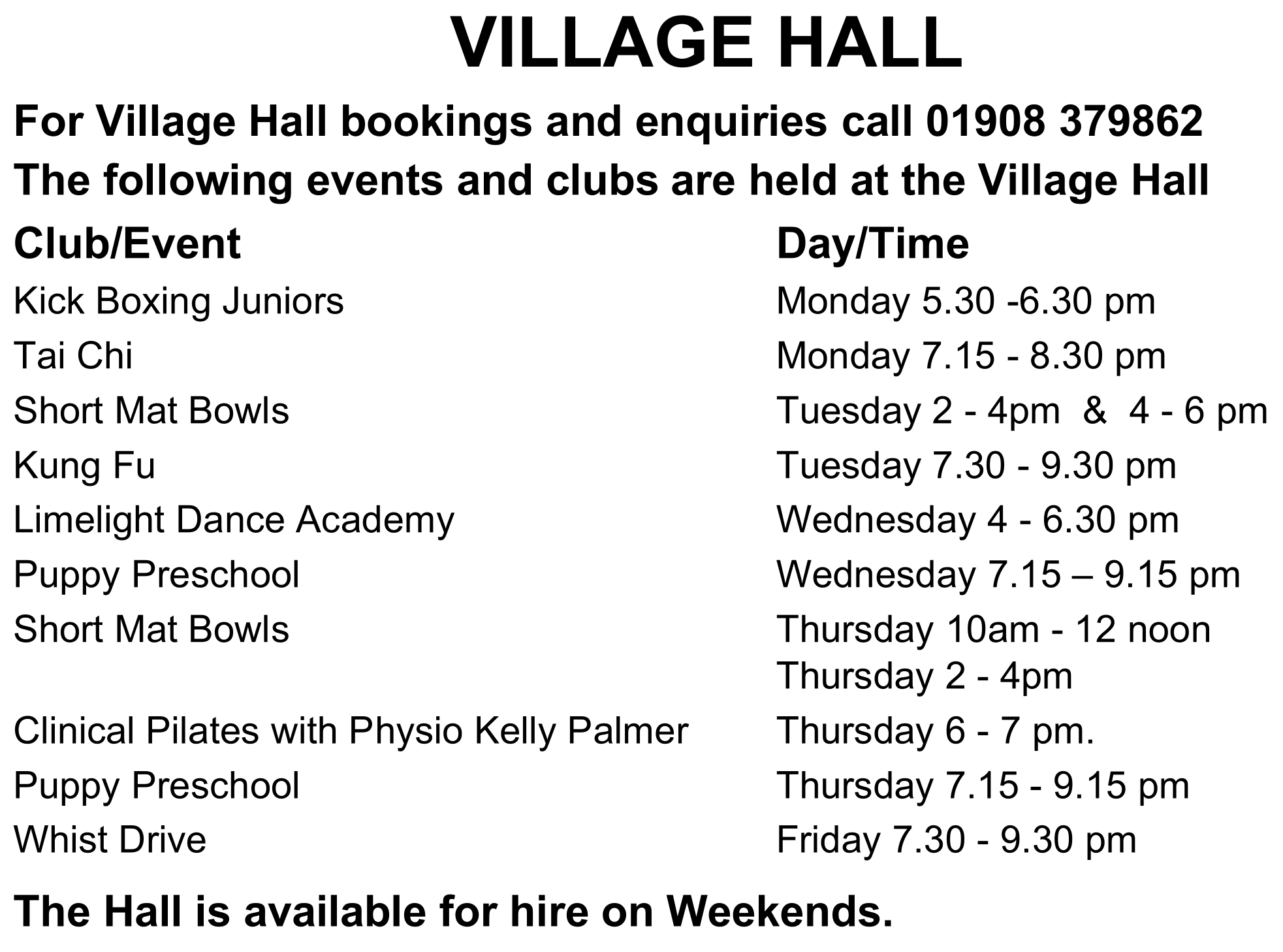 Village Hall Events